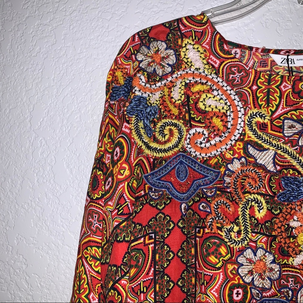 New ZARA $119 NWT EMBROIDERED BEADED LINEN BLEND TUNIC DRESS XS SMALL 7521/073 - Picture 12 of 13